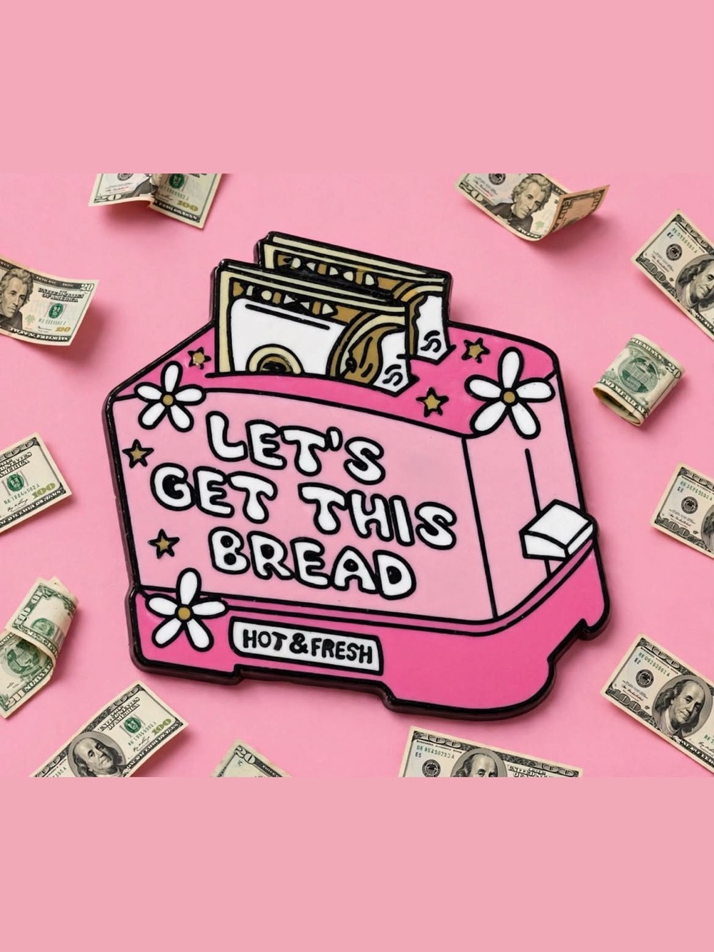 Pink "Let's Get This Bread" Enamel Pin - Motivational Accessory